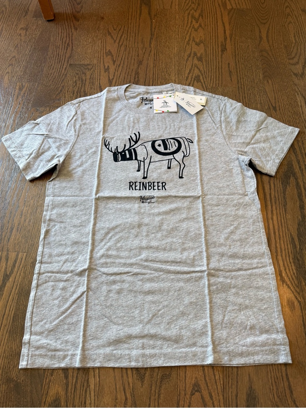 NWT Original Penguin Light Gray Reinbeer Graphic Tee size Medium